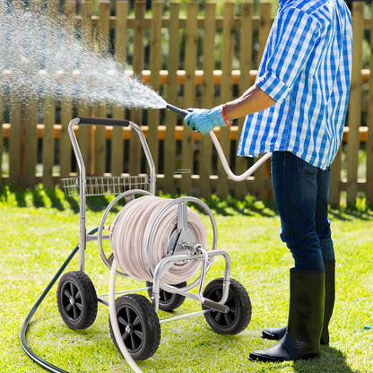 VEVOR Heavy Duty Hose Reel Cart - 300 ft Capacity, 4-Wheel Garden Water Hose Storage with Convenient Basket