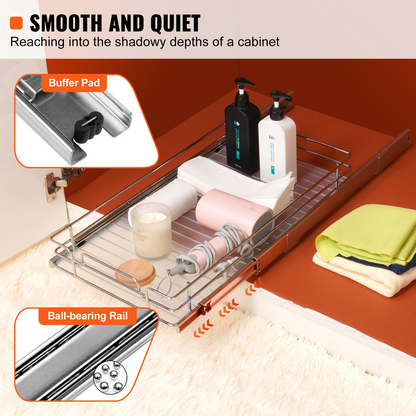 VEVOR Pull Out Cabinet Organizer, 11"W x 21"D, Heavy Duty Slide Out Pantry Shelves, Chrome-Plated Steel Roll Out Drawers for Kitchen, Bathroom & Under Sink Storage