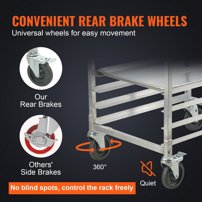 VEVOR 10-Tier Bun Pan Rack with Brake Wheels - Sturdy & Versatile Aluminum Bakery Storage Solution