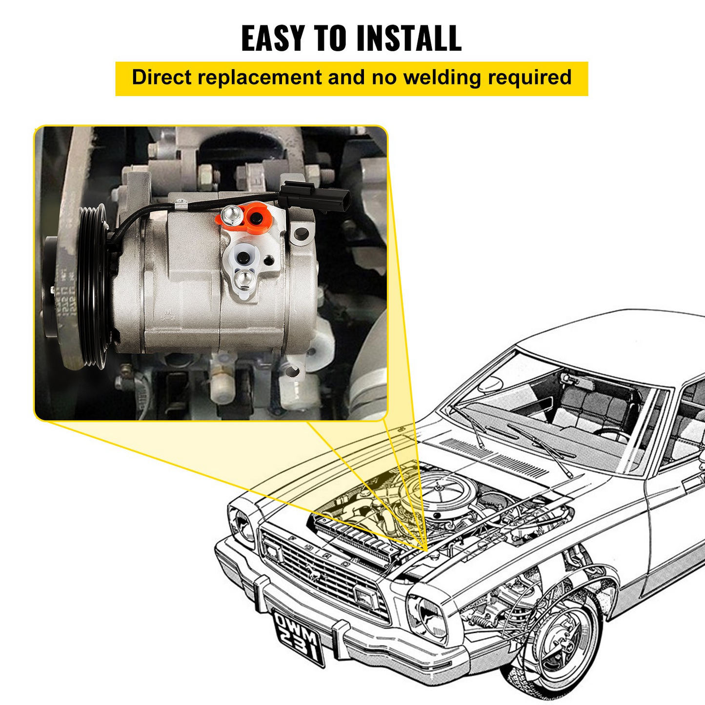 VEVOR Universal Air Conditioner AC Compressor for Grand Caravan Town & Country