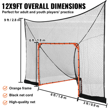 VEVOR 12' x 9' Hockey & Lacrosse Goal Backstop - Quick Setup, Extended Coverage, Perfect for Youth & Adult Training