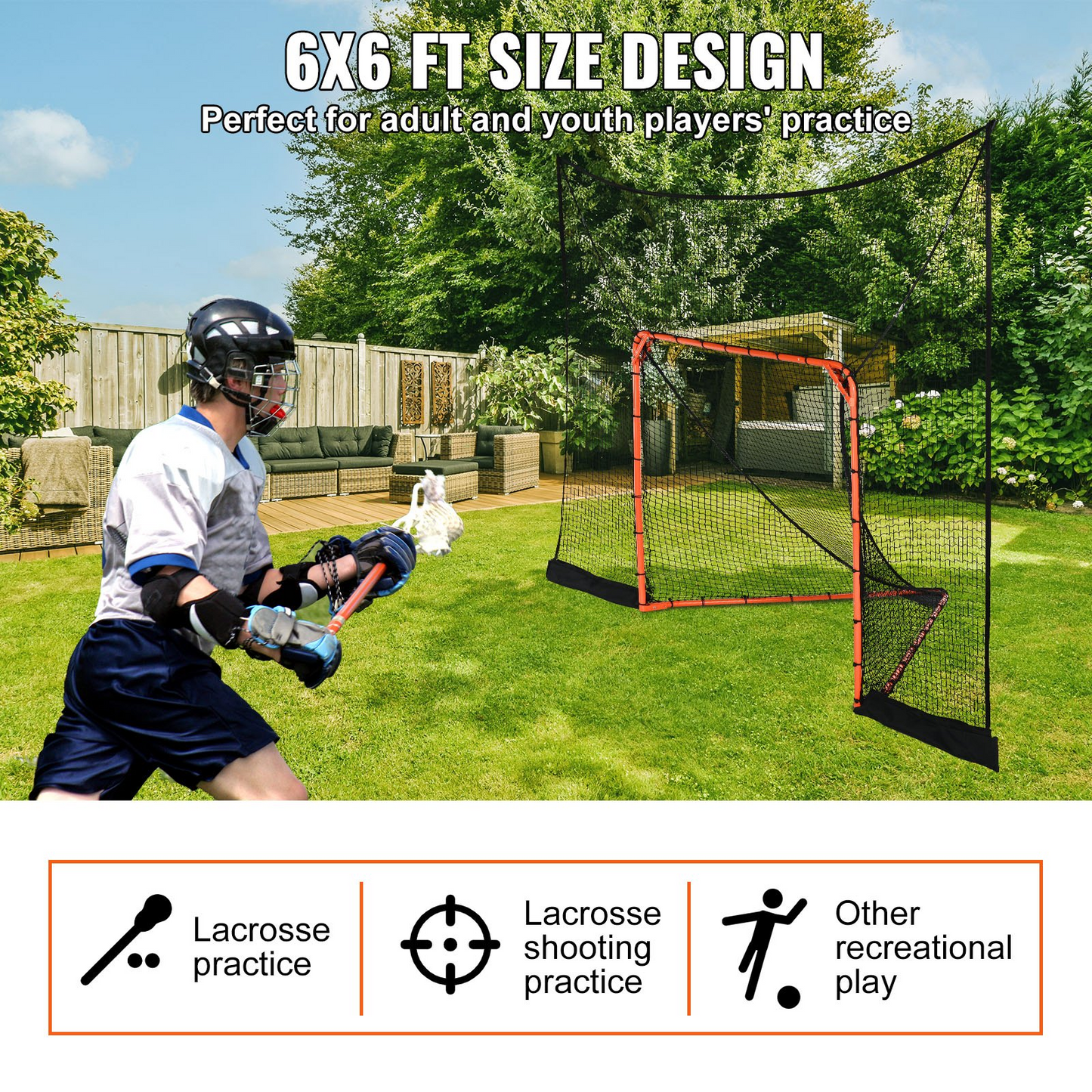 VEVOR 12' x 9' Hockey & Lacrosse Goal Backstop - Quick Setup, Extended Coverage, Perfect for Youth & Adult Training