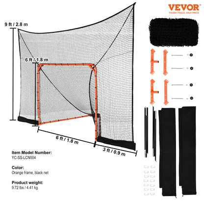 VEVOR 12' x 9' Hockey & Lacrosse Goal Backstop - Quick Setup, Extended Coverage, Perfect for Youth & Adult Training