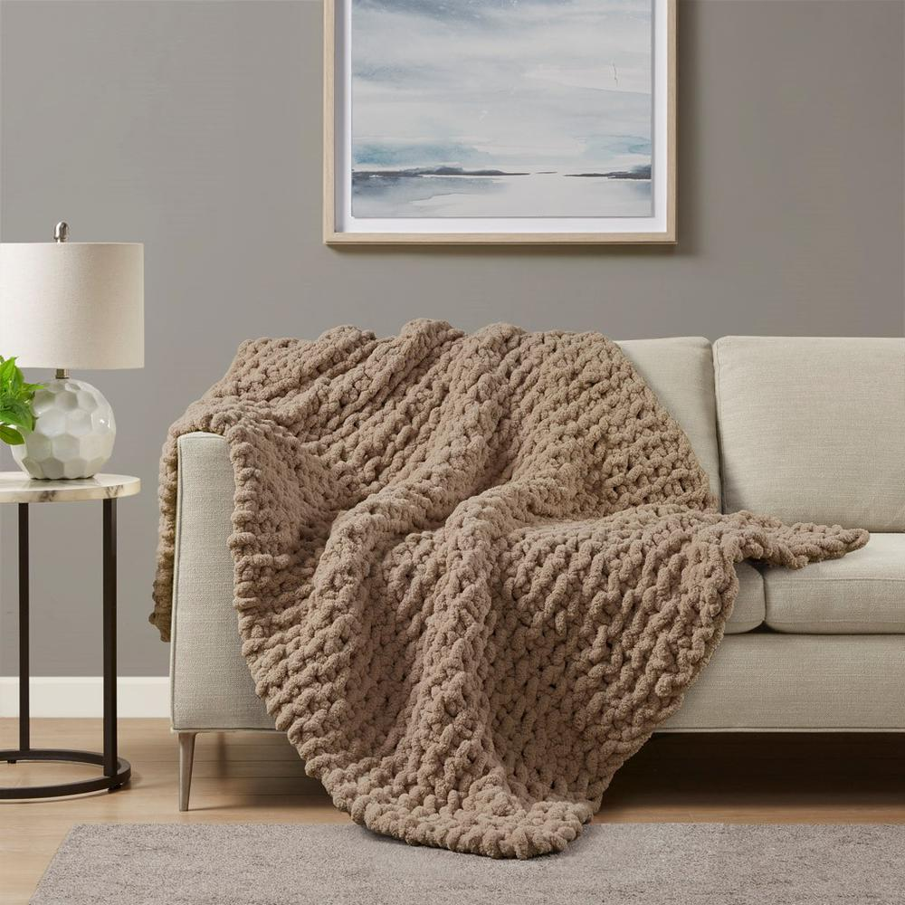 Luxurious Madison Park Chenille Chunky Knit Throw - Ultra Soft and Cozy Blanket, OEKO-TEX Certified