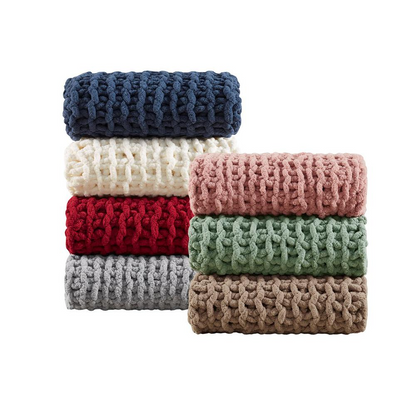 Luxurious Madison Park Chenille Chunky Knit Throw - Ultra Soft and Cozy Blanket, OEKO-TEX Certified