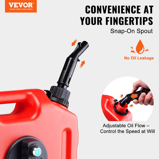 VEVOR 2.64 Gallon Gas Can with Spout & Lockable Bracket, Auto-Off Function & Adjustable Flow - Red, Compatible with Cars, Motorcycles, SUVs, ATVs, UTVs