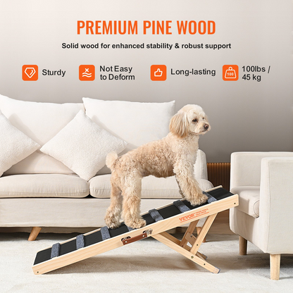 VEVOR Folding Dog Ramp - Adjustable Wooden Pet Ramp for Bed, Couch, Sofa, and Car - Ideal for Small, Large, and Elderly Pets - 5 Height Levels - Portable & Durable Design