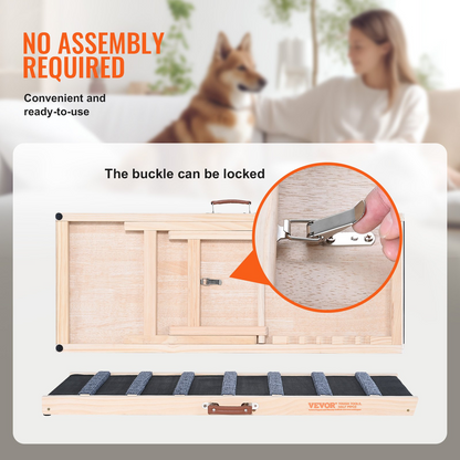 VEVOR Folding Dog Ramp - Adjustable Wooden Pet Ramp for Bed, Couch, Sofa, and Car - Ideal for Small, Large, and Elderly Pets - 5 Height Levels - Portable & Durable Design