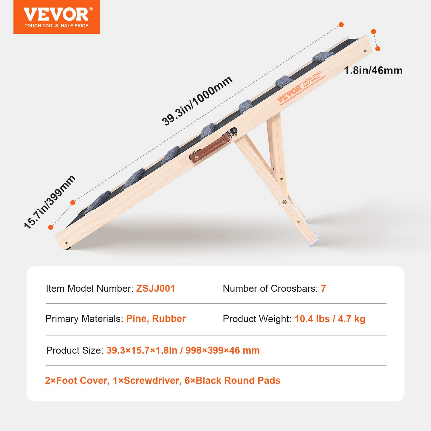 VEVOR Folding Dog Ramp - Adjustable Wooden Pet Ramp for Bed, Couch, Sofa, and Car - Ideal for Small, Large, and Elderly Pets - 5 Height Levels - Portable & Durable Design