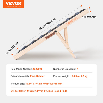 VEVOR Folding Dog Ramp - Adjustable Wooden Pet Ramp for Bed, Couch, Sofa, and Car - Ideal for Small, Large, and Elderly Pets - 5 Height Levels - Portable & Durable Design