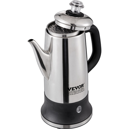 VEVOR 12-Cup Electric Percolator Coffee Pot - Stainless Steel Coffee Maker with Keep Warm Function & Easy-Pour Spout - Silver