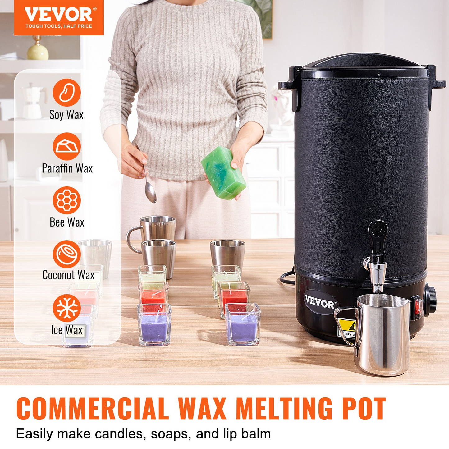 VEVOR 10L Electric Wax Melter for Candle Making | Large Capacity, Easy Pour Spout, 9-Level Temperature Control