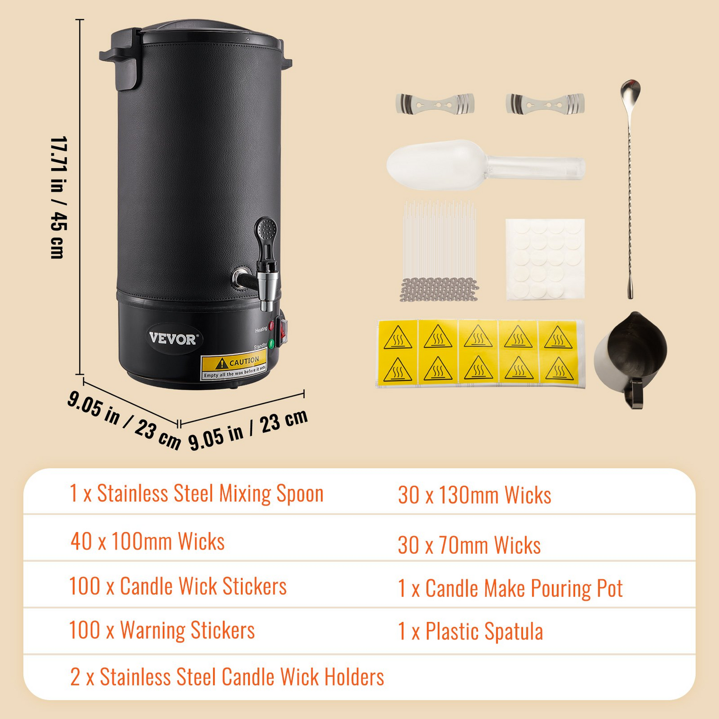 VEVOR 10L Electric Wax Melter for Candle Making | Large Capacity, Easy Pour Spout, 9-Level Temperature Control