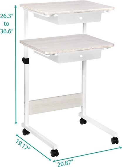 Adjustable Overbed Bedside Table with Wheels - Hospital and Home Medical Use