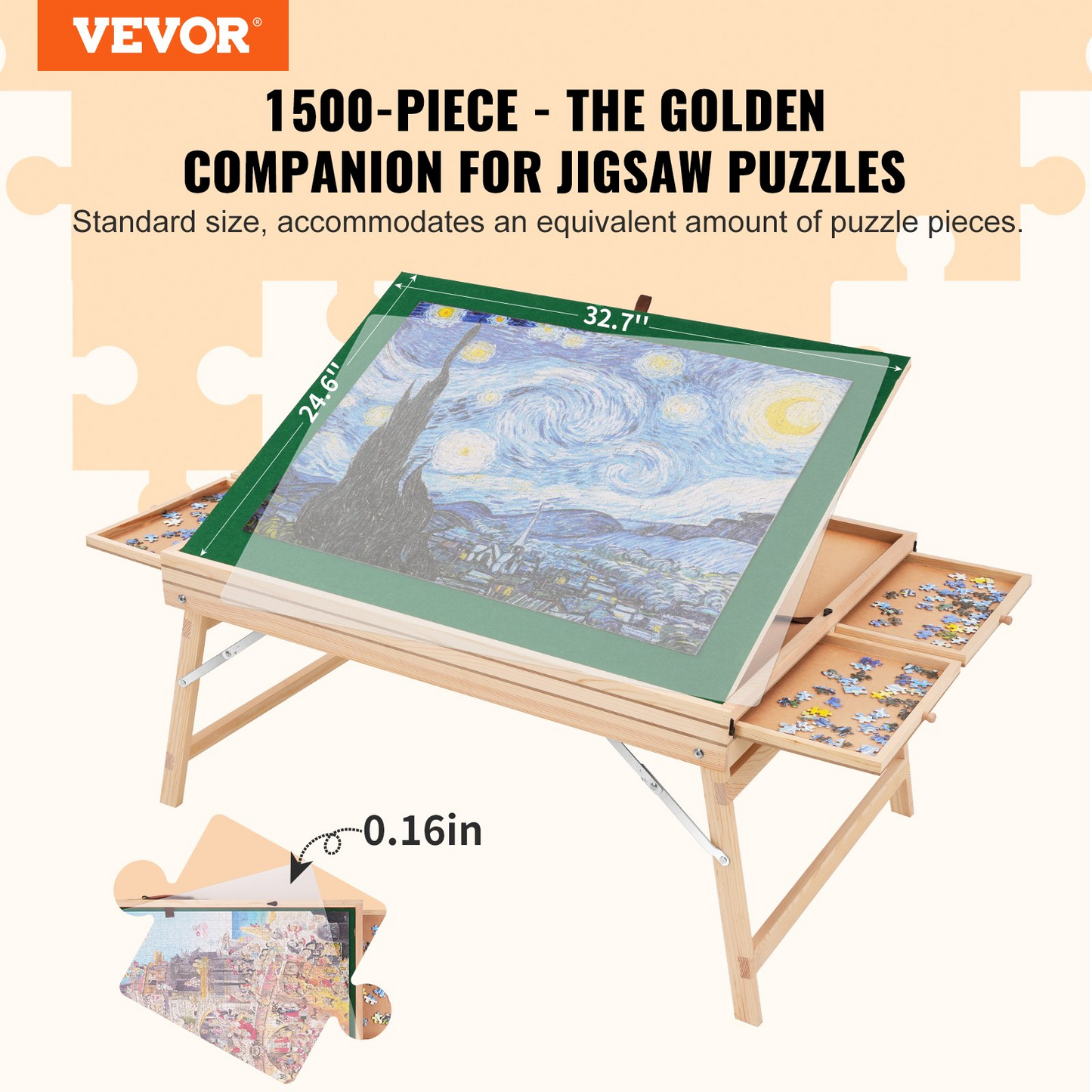 VEVOR 1500 Piece Puzzle Table with Folding Legs and 4 Drawers