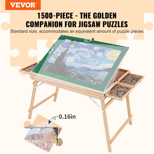 VEVOR 1500 Piece Puzzle Table - Folding Legs, 4 Drawers, Adjustable 3-Tilting-Angle Board, Perfect Gift for Mom