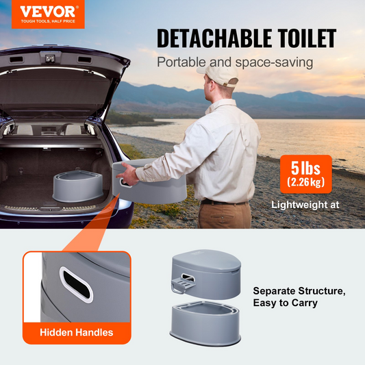 VEVOR Portable Camping Toilet - 1.3 Gallon Porta Potty with Removable Paper Holder, Dual Lids for Odor Control, Lightweight & Durable for Outdoor Adventures