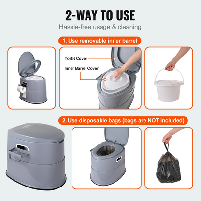 VEVOR Portable Camping Toilet - 1.3 Gallon Porta Potty with Removable Paper Holder, Dual Lids for Odor Control, Lightweight & Durable for Outdoor Adventures