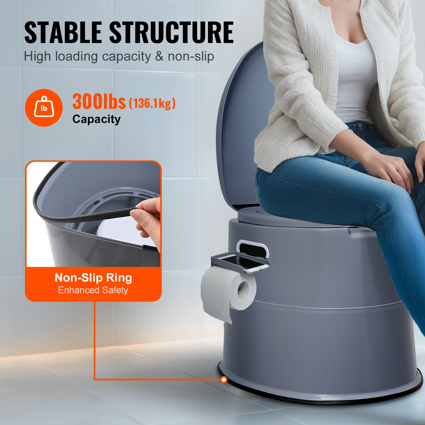 VEVOR Portable Camping Toilet - 1.3 Gallon Porta Potty with Removable Paper Holder, Dual Lids for Odor Control, Lightweight & Durable for Outdoor Adventures