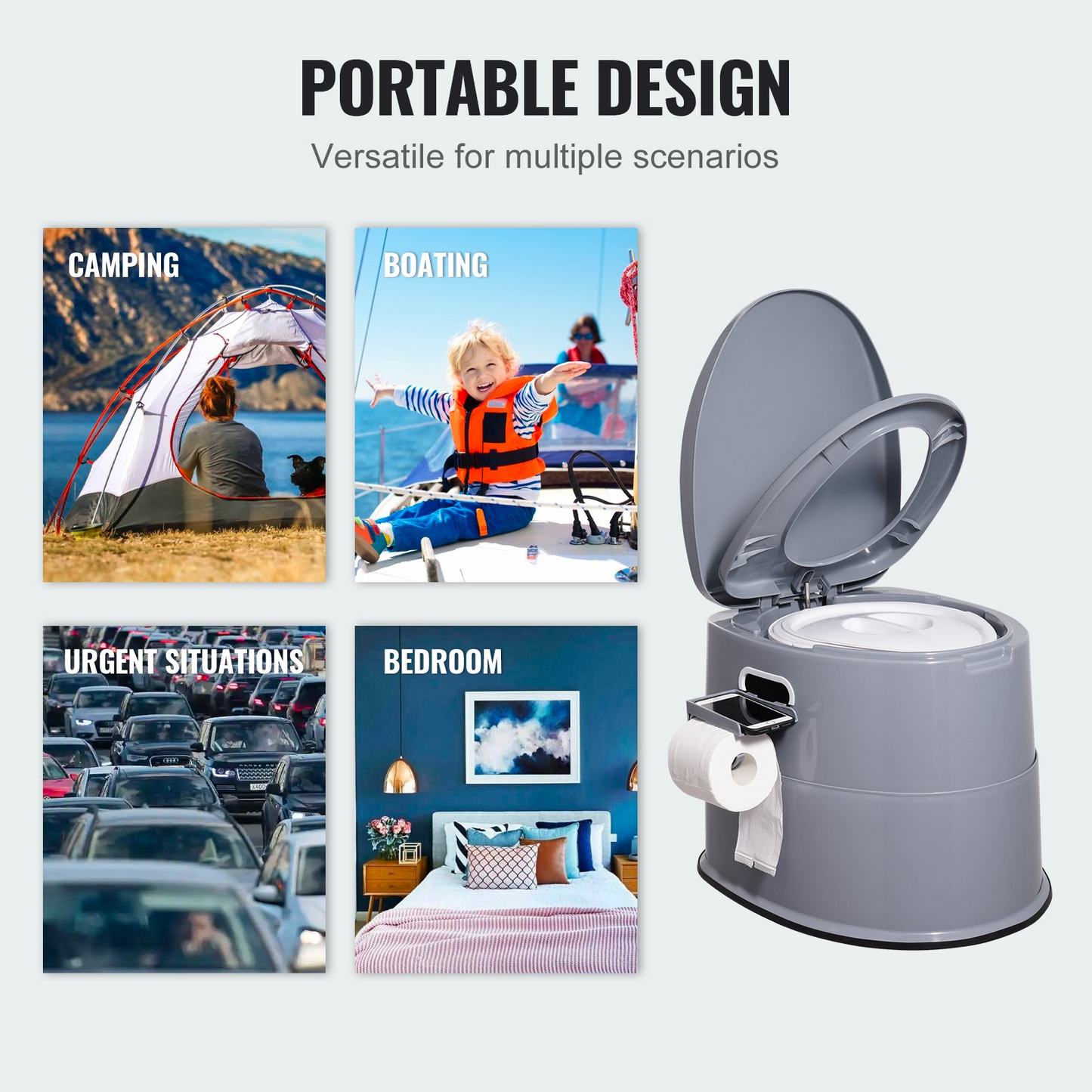 VEVOR Portable Camping Toilet - 1.3 Gallon Porta Potty with Removable Paper Holder, Dual Lids for Odor Control, Lightweight & Durable for Outdoor Adventures