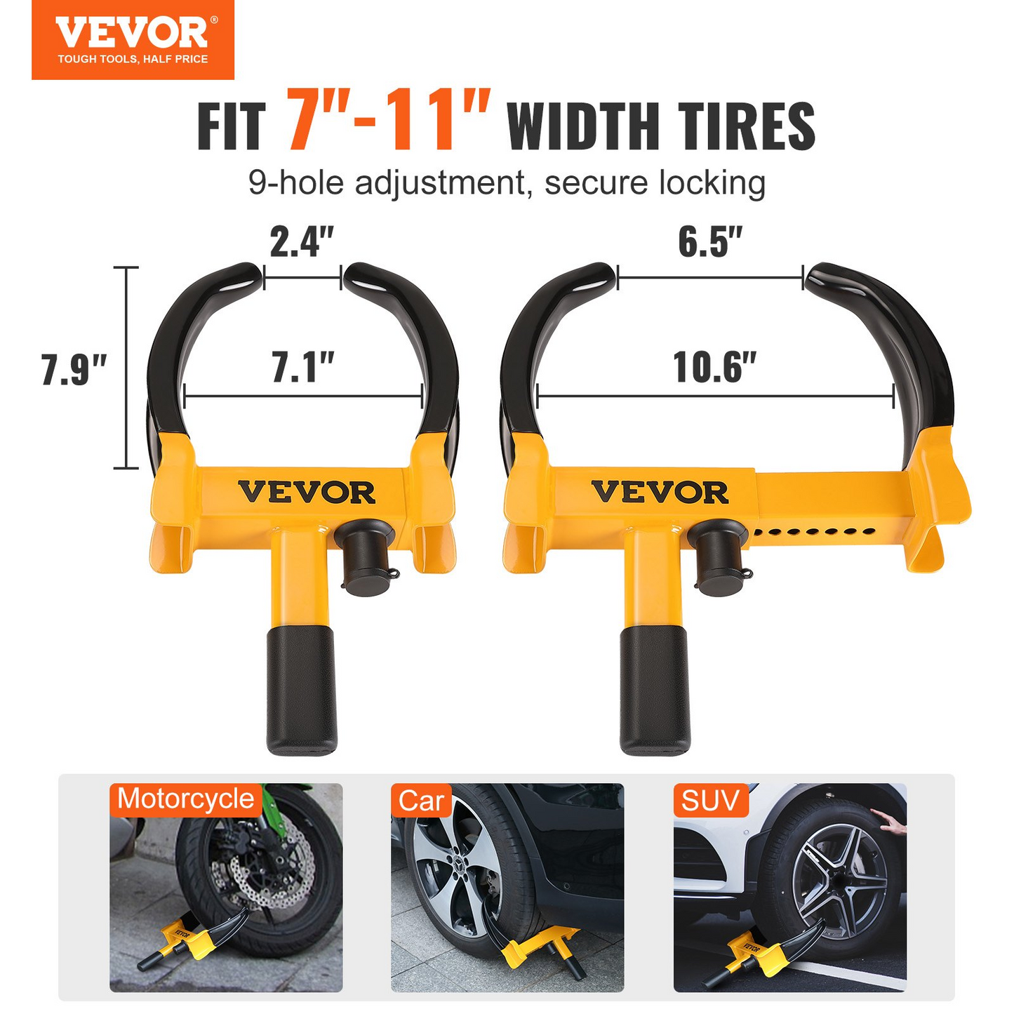 VEVOR Wheel Lock, 2 Packs Universal Wheel Clamp Lock - Heavy-duty Steel Tire Lock for ATV SUV Car Golf Cart Boats Motorcycles