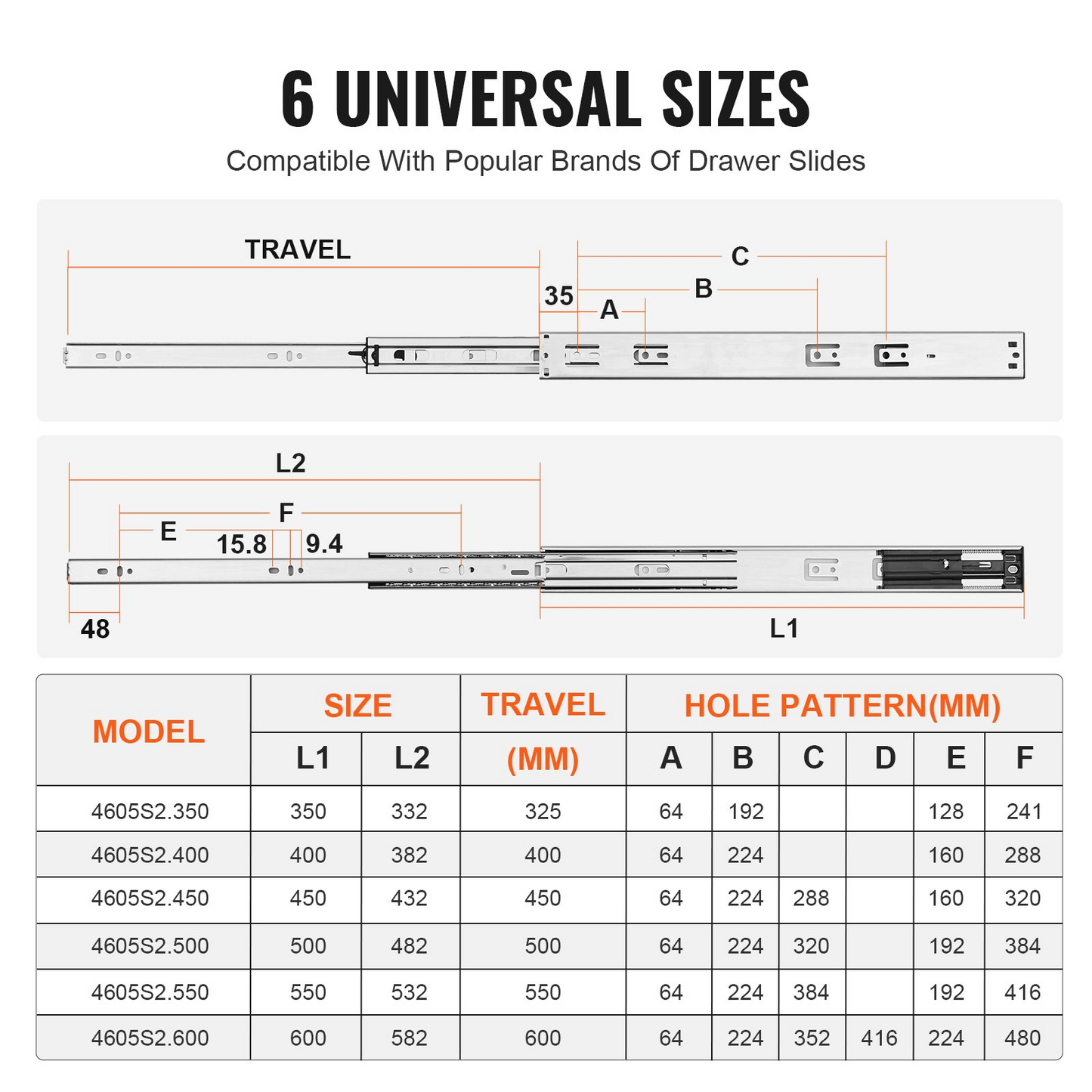 VEVOR 18" Heavy Duty 6-Pair Drawer Slides - 100 lbs Capacity, Soft-Close Steel Ball Bearing Track