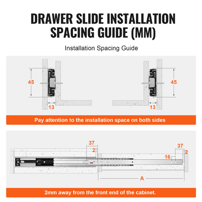 VEVOR 18" Heavy Duty 6-Pair Drawer Slides - 100 lbs Capacity, Soft-Close Steel Ball Bearing Track