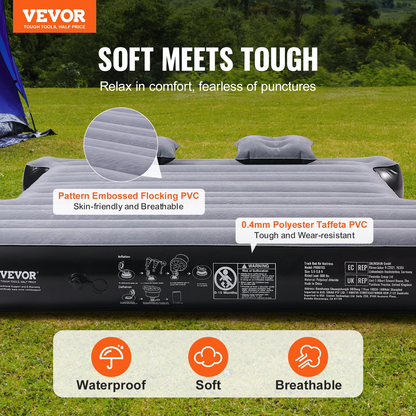 VEVOR Truck Bed Air Mattress - Premium Inflatable Camping Bed for Short Truck Beds | Durable 600 lbs Capacity | Quick Inflate with 12V Air Pump & Cozy Pillows