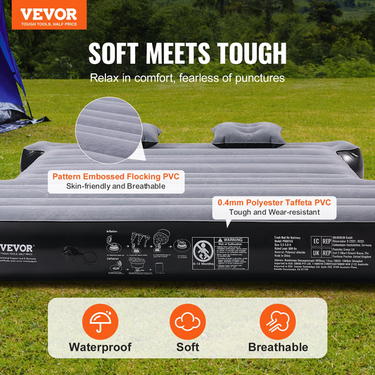 VEVOR Truck Bed Air Mattress - Premium Inflatable Camping Bed for Short Truck Beds | Durable 600 lbs Capacity | Quick Inflate with 12V Air Pump & Cozy Pillows