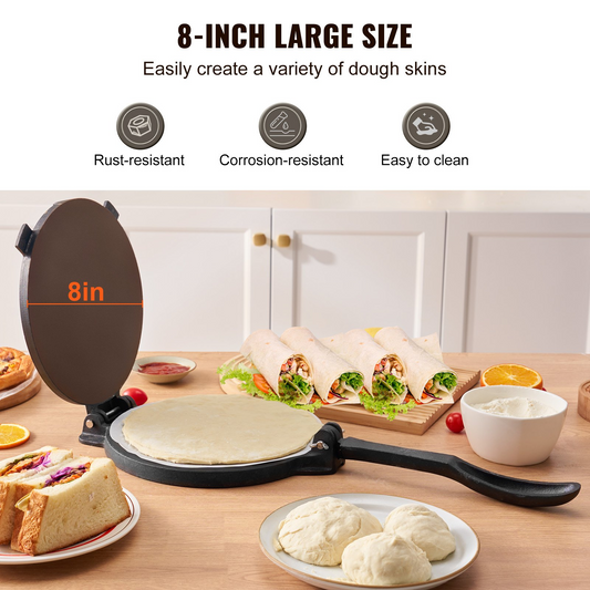 VEVOR 8-Inch Cast Iron Tortilla Press - Heavy Duty Tortilladora for Authentic Tortillas and Rotis