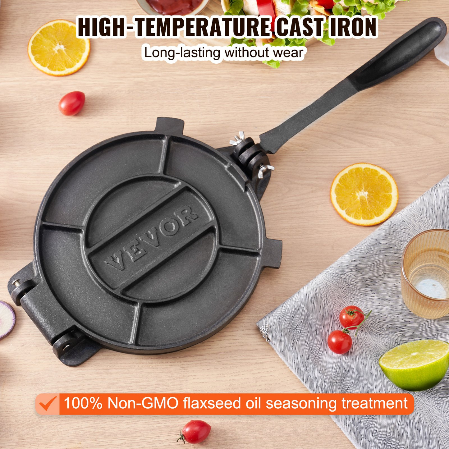 VEVOR 8-Inch Cast Iron Tortilla Press - Heavy Duty Tortilladora for Authentic Tortillas and Rotis