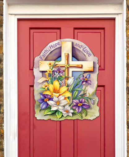 Faith, Hope, and Love Cross Holiday Door Decor by G. Debrekht - Easter Spring Decor - 8688160H-1