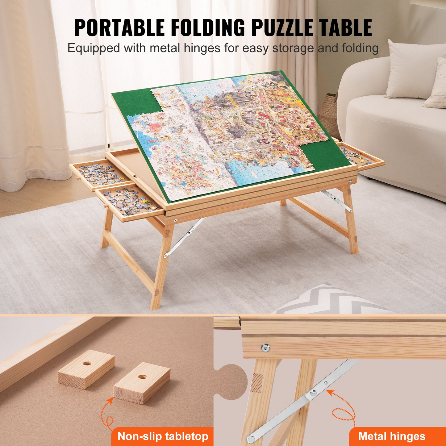 VEVOR 1500 Piece Puzzle Table with Folding Legs and 4 Drawers