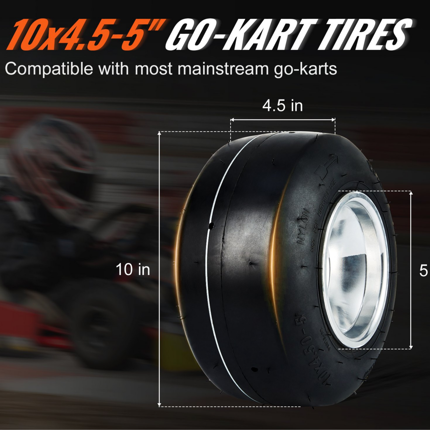 Go Kart Tires and Rims, 10x4.5-5" Durable Front Wheels, 2-Pack for Enhanced Performance and Stability