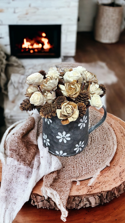 Assorted Mini Sola Wood Flowers with 9” Rattan Reed Diffuser Sticks - 12 Pack, Natural White and Almond Brown, Handmade Craft & Home Decor, Eco-Friendly & Versatile Applications for Gifting, Wedding & Aromatherapy