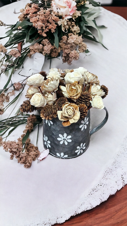 Assorted Mini Sola Wood Flowers with 9” Rattan Reed Diffuser Sticks - 12 Pack, Natural White and Almond Brown, Handmade Craft & Home Decor, Eco-Friendly & Versatile Applications for Gifting, Wedding & Aromatherapy