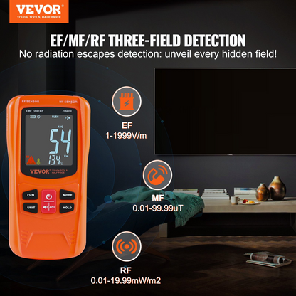 VEVOR 3-in-1 EMF Meter - Handheld Rechargeable Electromagnetic Field Radiation Detector