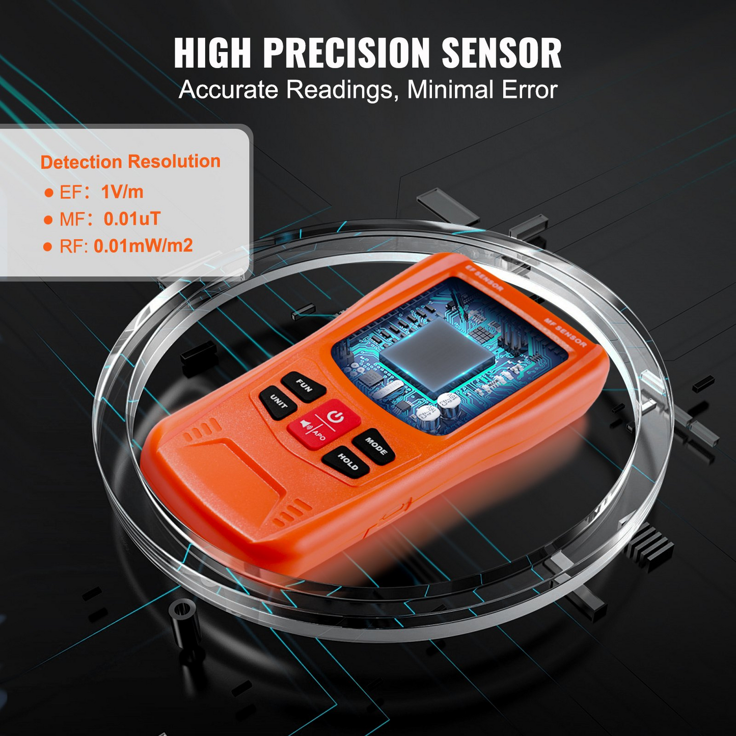 VEVOR 3-in-1 EMF Meter - Handheld Rechargeable Electromagnetic Field Radiation Detector