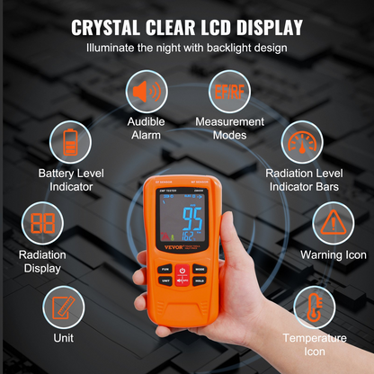 VEVOR 3-in-1 EMF Meter - Handheld Rechargeable Electromagnetic Field Radiation Detector