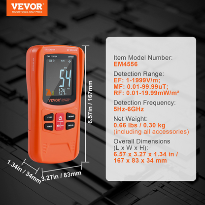 VEVOR 3-in-1 EMF Meter - Handheld Rechargeable Electromagnetic Field Radiation Detector