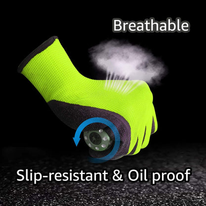 Crinkle Latex Rubber Hand Coated Safety Work Gloves for Men Women General Multi Use Construction Warehouse Gardening Assembly Landscaping (Medium,Green 12 Pairs)