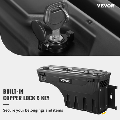 VEVOR Truck Bed Storage Box - Lockable, Waterproof ABS Tool Box, 6.6 Gal/20 L, Fits Chevy Silverado & GMC Sierra 1500 (2019-2021), Black