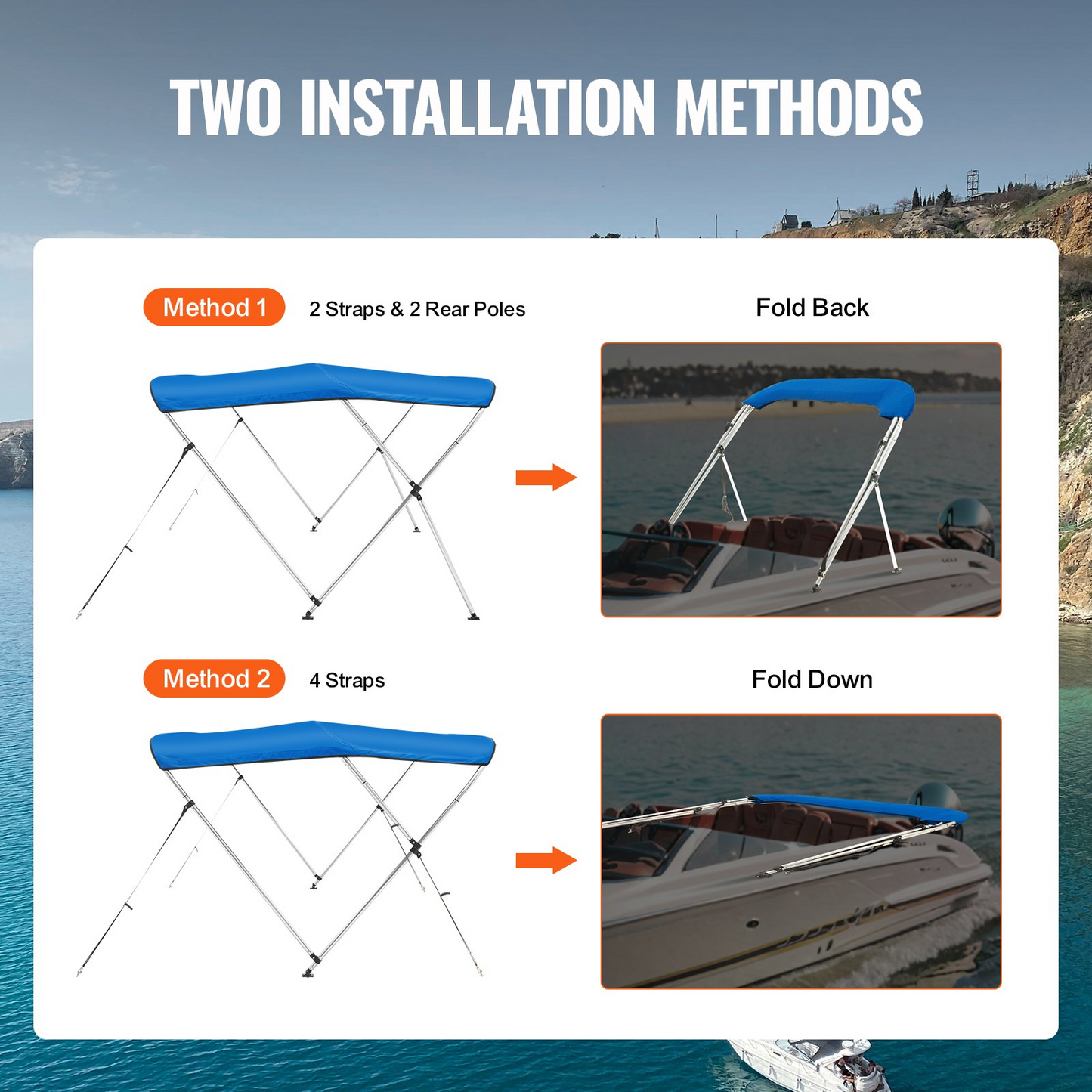 VEVOR 3 Bow Bimini Top Boat Cover - Waterproof and Sun Shade