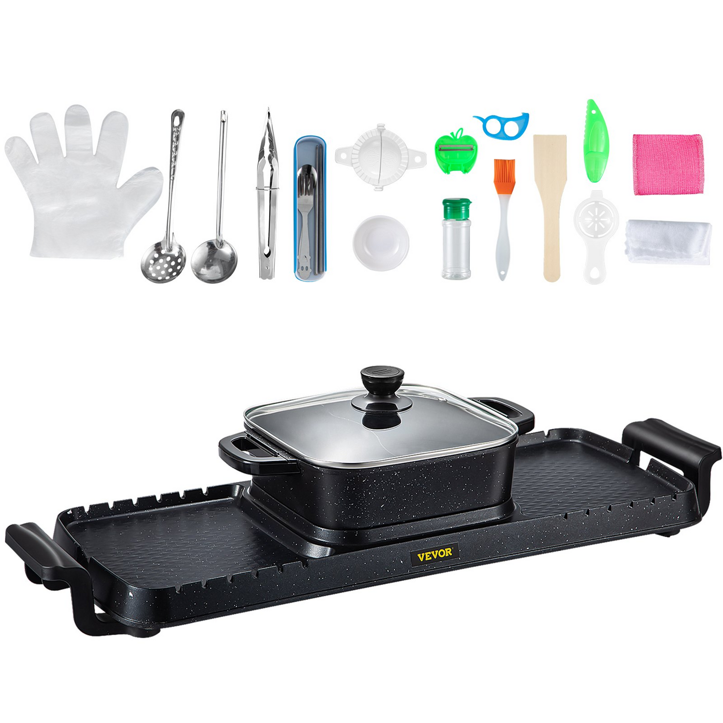 VEVOR 2 in 1 Electric Grill and Hot Pot, BBQ Pan Grill and Hot Pot - Multifunctional Teppanyaki Grill Pot with Dual Temp Control