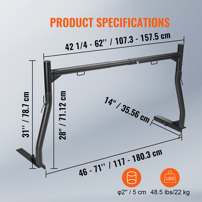 VEVOR Truck Rack | Extendable Steel Ladder Rack for Truck | 800 lbs Capacity