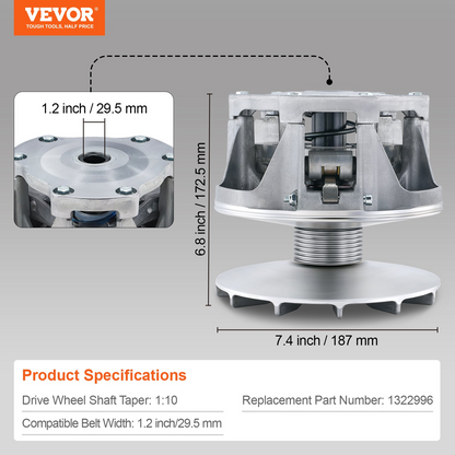 VEVOR Primary Drive Clutch for Polaris RZR 800 & Ranger 800 (2010-2017) - High-Performance, Durable Alloy, Easy Installation