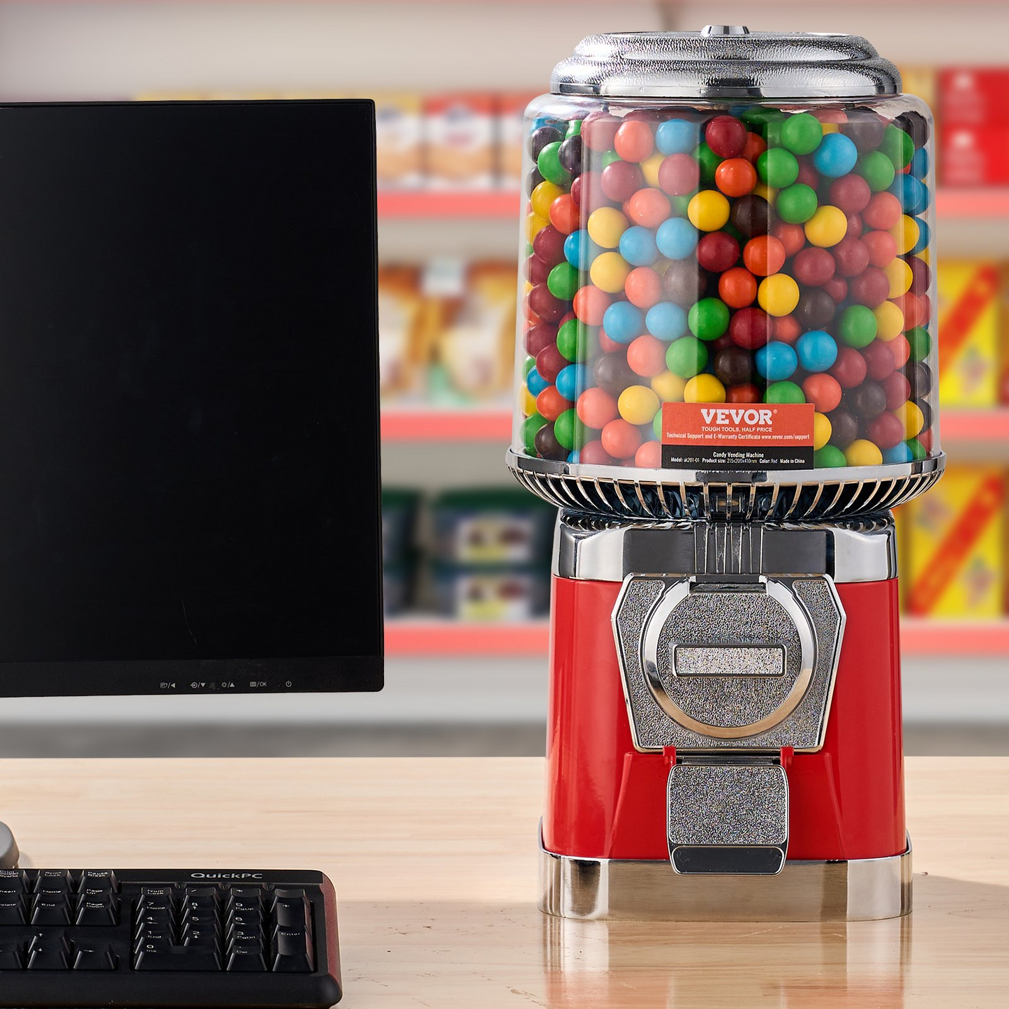 VEVOR 16"H Gumball Machine Vending Coin Bank Vintage Candy Dispenser PC Red