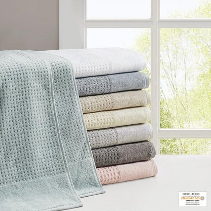 Luxurious 100% Cotton Waffle 6pcs Towel Set - Spa-Like Experience, Quick-Drying, Antimicrobial, Oeko-Tex Certified