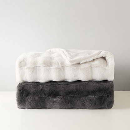 Luxurious Faux Fur Throw Blanket - Ultra Soft, Machine Washable, Basket Weave Pattern - Oeko-Tex Certified