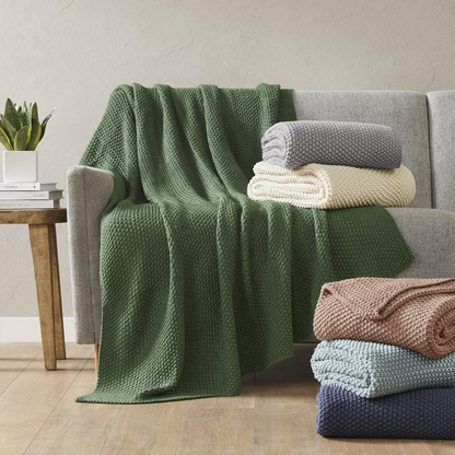 INK+IVY Bree Knit Throw Blanket - Ultra-Soft, Cozy, 100% Acrylic, Machine Washable, Charming Cottage Look